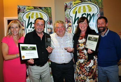 Winners of Best Food Producer Ambrose Sausages. L-R: Alex Handford (Business Manager for HFM), Phil Ambrose (Ambrose Sausages), Andy MacKenzie (guest speaker and Executive Chef at the Exclusive Chefs Academy), Sue Ambrose (Ambrose Sausages) and HFM Chairman Dwayne Bartram (Perfect Pickles)